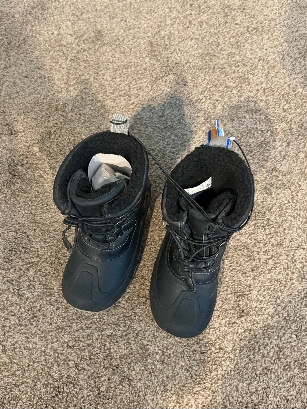 Kids Black Waterproof Rain & Snow Boots with Gray Sole size 2